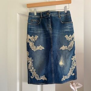 Valentino Lace Embroidered Denim Skirt